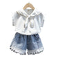 2PCS Children Clothing Set Spring Summer Girls Suits Lace Short Sleeve Tops + Pants Clothing Set