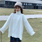 Thickening Turtleneck Wild Sweater Women Loose Pullover Split Solid Color Knitted Sweater