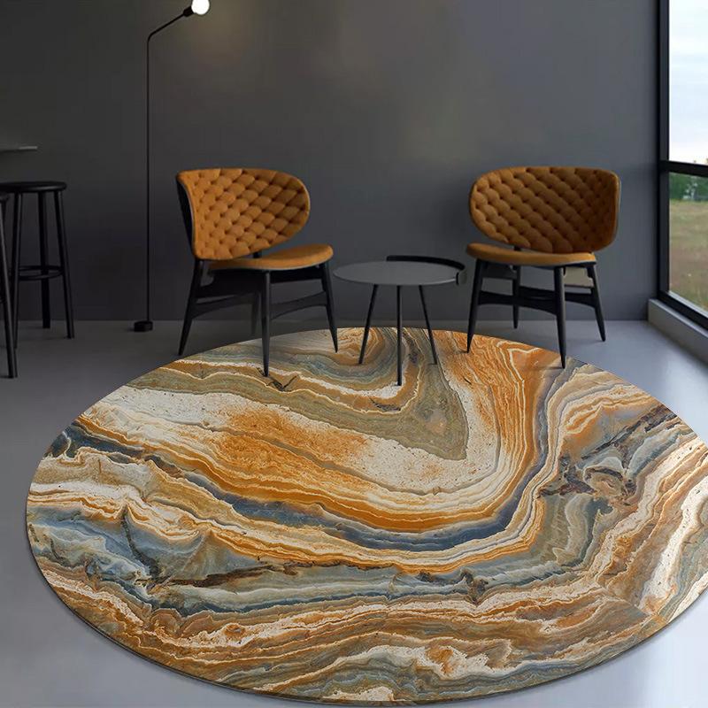Round Carpet Fashion Modern Nordic Abstract Rock Pattern Living Room Carpet Bedroom Hanging Basket Chair Round Non-slip Floor Mat Carpet
