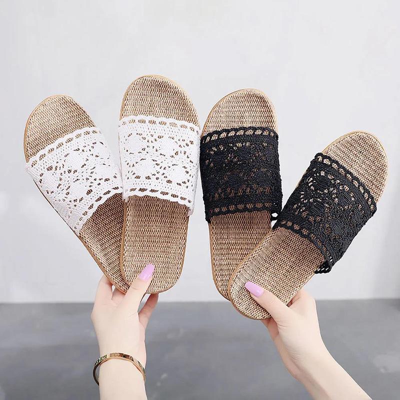 Lace Home Linen Slippers Four Seasons Summer Women's Indoor Non-slip Household Wooden Floor Mute Small Fragrance Sandals and Slippers