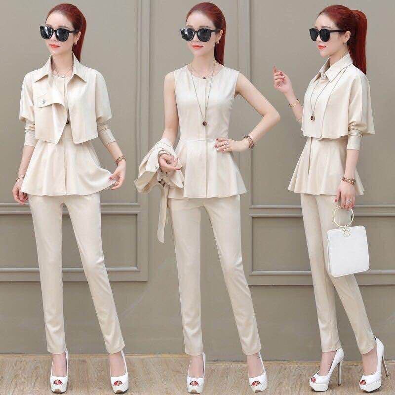 Suit Women's Temperament Small Fragrance Three-piece Jacket Shirt Straight Leg Pants Professional Suit Work Wear Casual and Elegant