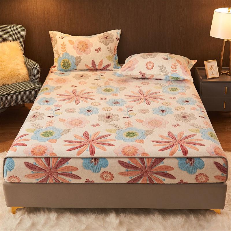 3pcs/set Thick Coral Velvet Bed Cover Winter Warm Bedspread Plus Velvet Mattress Cover Twin Queen King Size