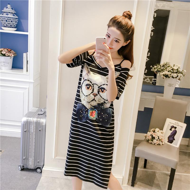Summer Women's Strapless Sling Dress Women's Loose Mid-length Short Sleeve T-shirt Skirt Casual Comfortable Fabric Soft Women's Straight Dress