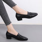 Soft Leather Shoes Women's Low Bottom Thick Heel Round Toe Soft Bottom Middle Heel Work Shoes Women's Leather Shoes