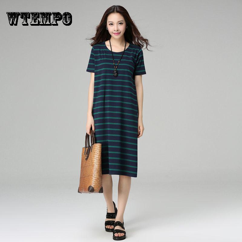 WTEMPO Brand Striped DressFashionWomen's Short Sleeve Striped Casual Dress Women's Spring and Summer