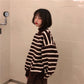 O-Neck Pullovers Women Chic Soft  Sweaters Tops Sweet Student Loose Striped Knitted Pullover