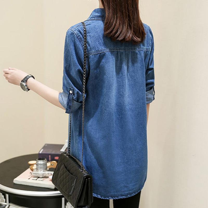 Denim Shirt Thin Jacket Women's Long-sleeved Loose Shirt Jeans Jacket Mid-length Spring Bottoming Shirt Large Size