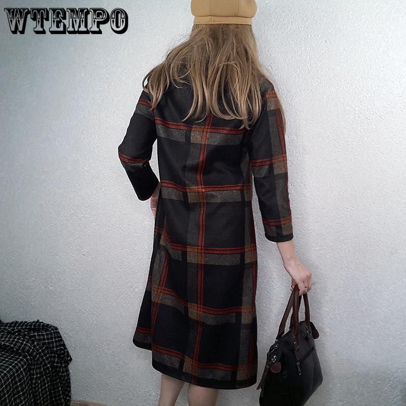 Plaid dress Long Sleeve Cotton Woolen Plus Size Vintage Women Casual Loose Autumn Winter Dress Elegant Clothes