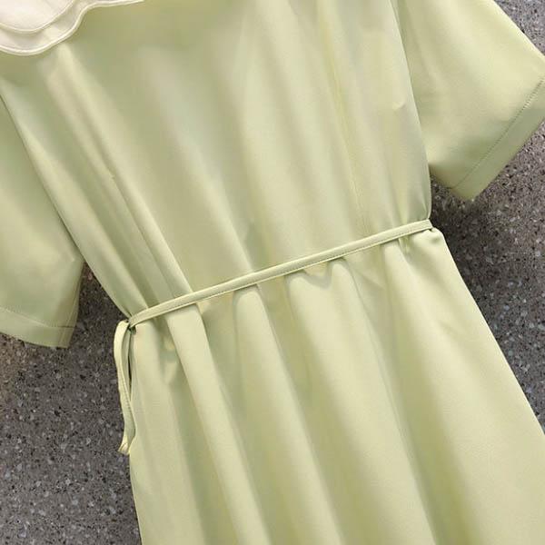 Dress Women's Summer Large Size Lapel Temperament V-neck Ruffled French Hepburn Dress