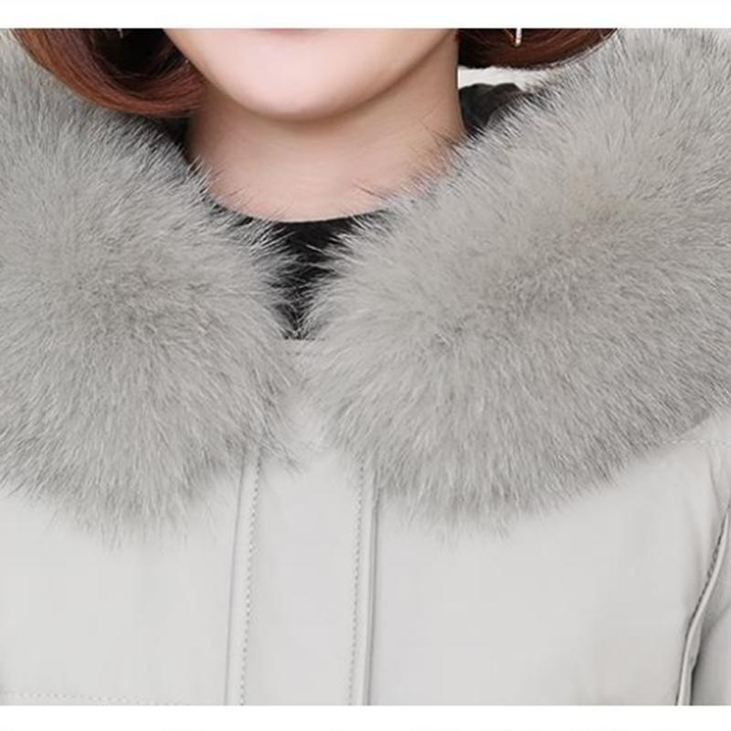 Women's Solid Color Embroidered Down Jacket Mid-length Korean Style Loose Thick Coat Warm Cotton Coat Large Fur Collar Winter Quilted Jacket