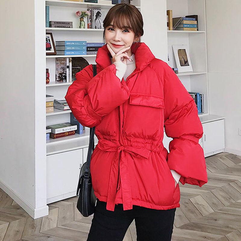 Winter Coat Female Students Loose Short Thick Padded Coat Ins Bread Coat Drawstring Parka Coat Zipper Pockets Female Warm Elegant Coat Jacket