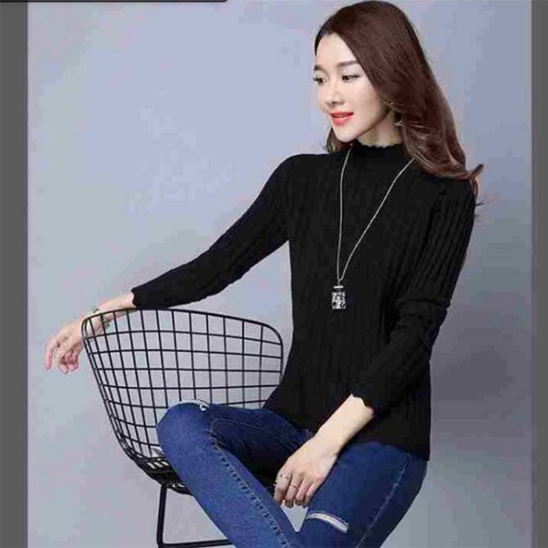 Podilove velvet thick pullover slim long-sleeved half-high collar bottoming shirt women plus