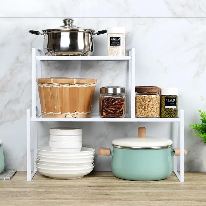 Kitchen Cabinet Layered Rack Desktop Storage Rack Storage Cabinet Inner Compartment Divider Single-layer Double-layer Pot Rack Kitchen Supplies