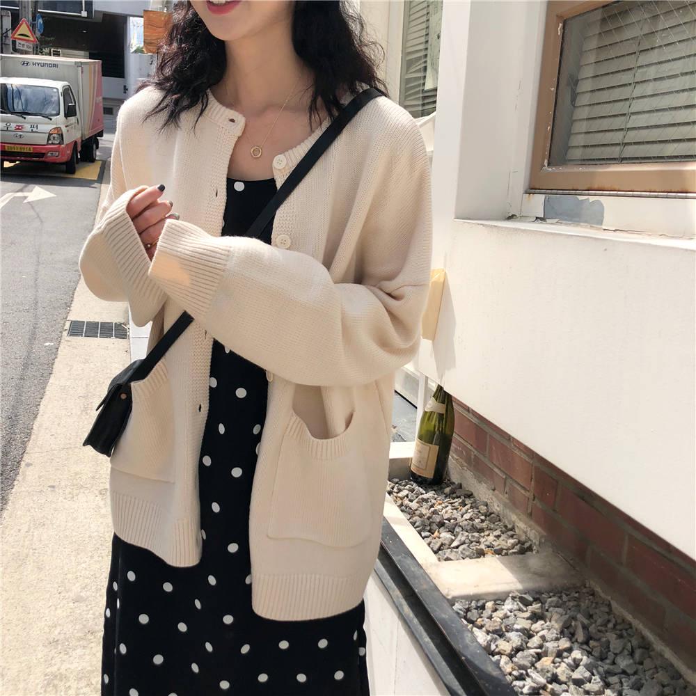 Pofulove Autumn Winter Warm Coat Sweater Schoolgirl Loose Knitted Female Cardigan Jacket Thick