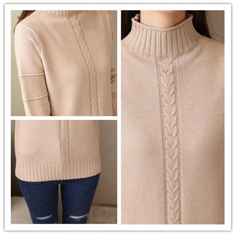 Winter Sweater Women Solid Color Half Turtleneck Sweater Thick Loose Solid Color Base Sweater