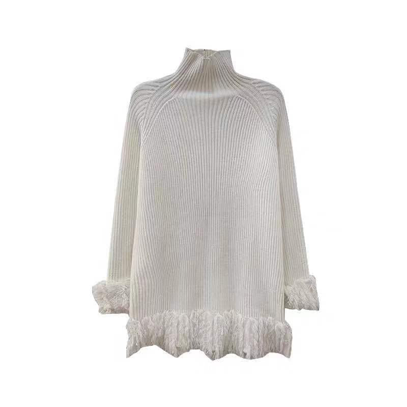 Pofulove Turtleneck Sweater Women Loose Students Long Thick Knit Velvet Bottoming Female Shirt