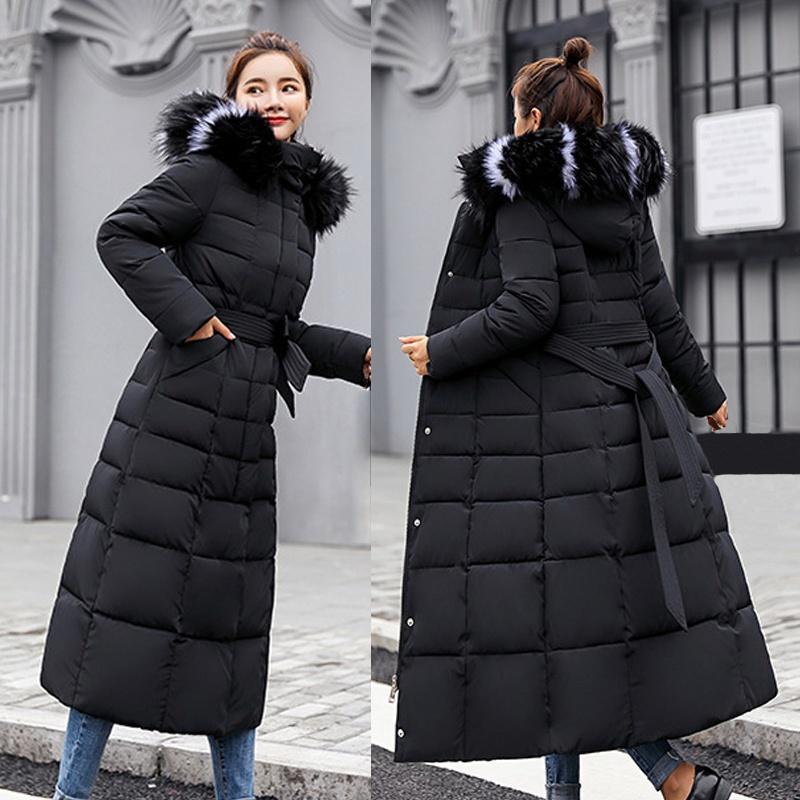 Women's Thickened Winter Coat Maxi Down Jackets with Fur Hooded Warm Parkas Outerwear