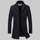Men's Autumn and Winter Thick Woolen Coat Mid-length Slim Business Coat Winter Single-breasted Wool Trench Coat Solid Casual Suit Collar Warm Outfit