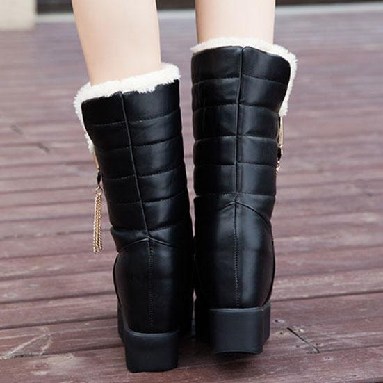 Women's Winter Medium Tube Snow Boots Solid Color Tassel Thickened Warm Boots Large Size Versatile Inner Heightening Cotton Boots