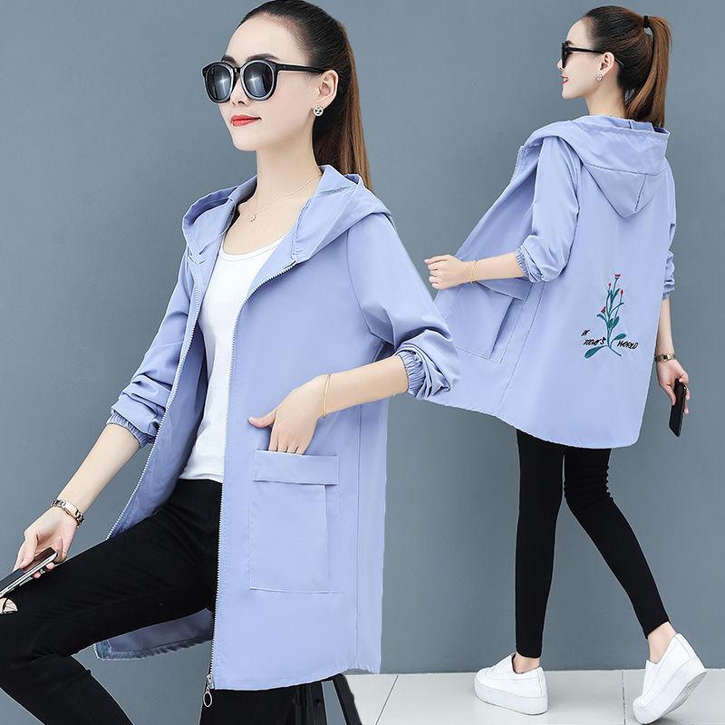 Jacket Women's Embroidered Autumn Plus Size Windbreaker Women's Mid-length Korean Loose Hooded Jacket Tops