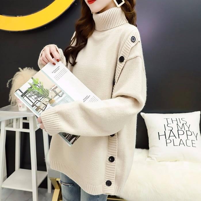 Autumn and Winter Turtleneck Women's Fashion Loose Knitted Long-sleeved Pullover Sweater