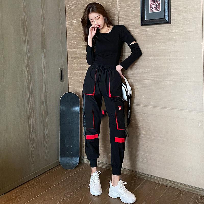 Pants Women's Loose All-match Trend Overalls High-waisted Thin Black Sports Pants Female High-waist Students