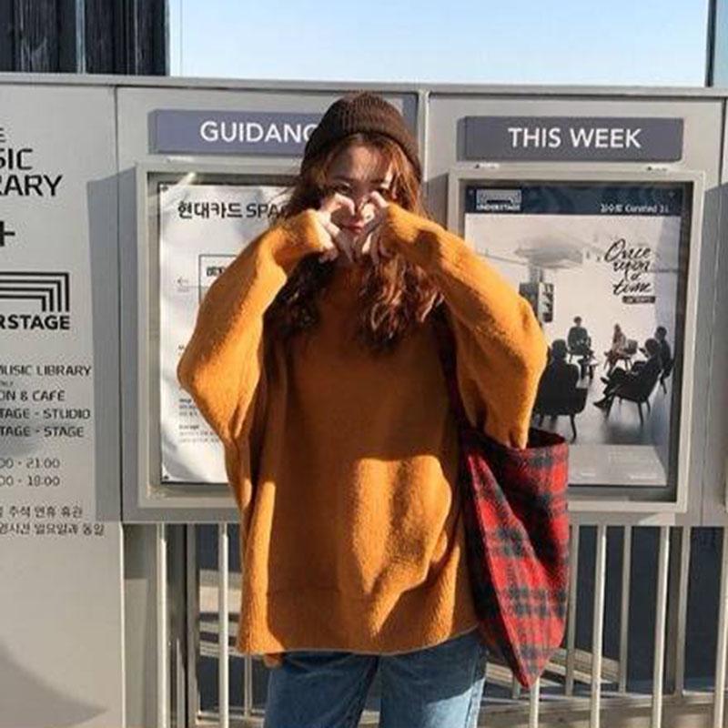 Autumn Winter Pullover Solid Color Sweater Female Students Loose Bottoming Shirt Sweaters