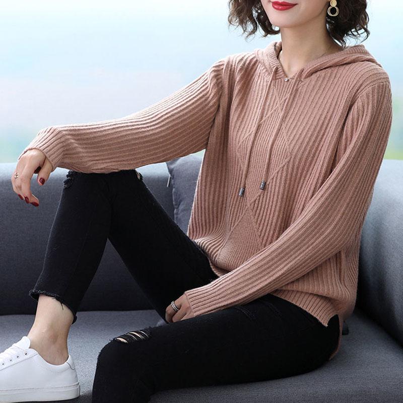 Spring  Autumn Hooded Sweater Women's Top Long Sleeve Knitted Sweater Coat All-match Hoodie Bottoming Shirt