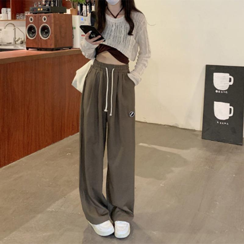 Drawstring Sports Pants Women's Spring and Summer High Waist Straight Loose Drape Pants Casual Lazy Wind Wide Leg Pants