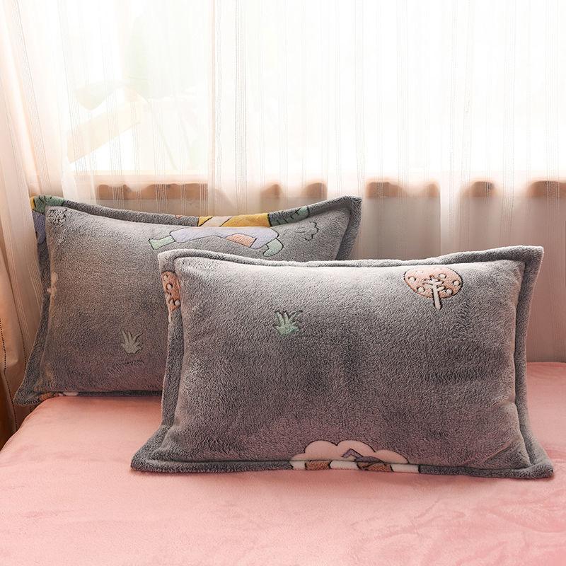 Snow Fleece Adult Pillowcase A Pair of Thickened Double-sided Fleece Dormitory Coral Fleece Pillowcase Bedding