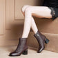 Boots and High-heeled Boots Point Thick with Female Shoe Heels Martin Female Head Layer Cowhide Boot