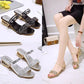 Women's Summer All-match Thick Heel Flat Rhinestone Sandals Dual-use Slippers Non-slip Wear-resistant Sandals Simple Casual Beach Shoes