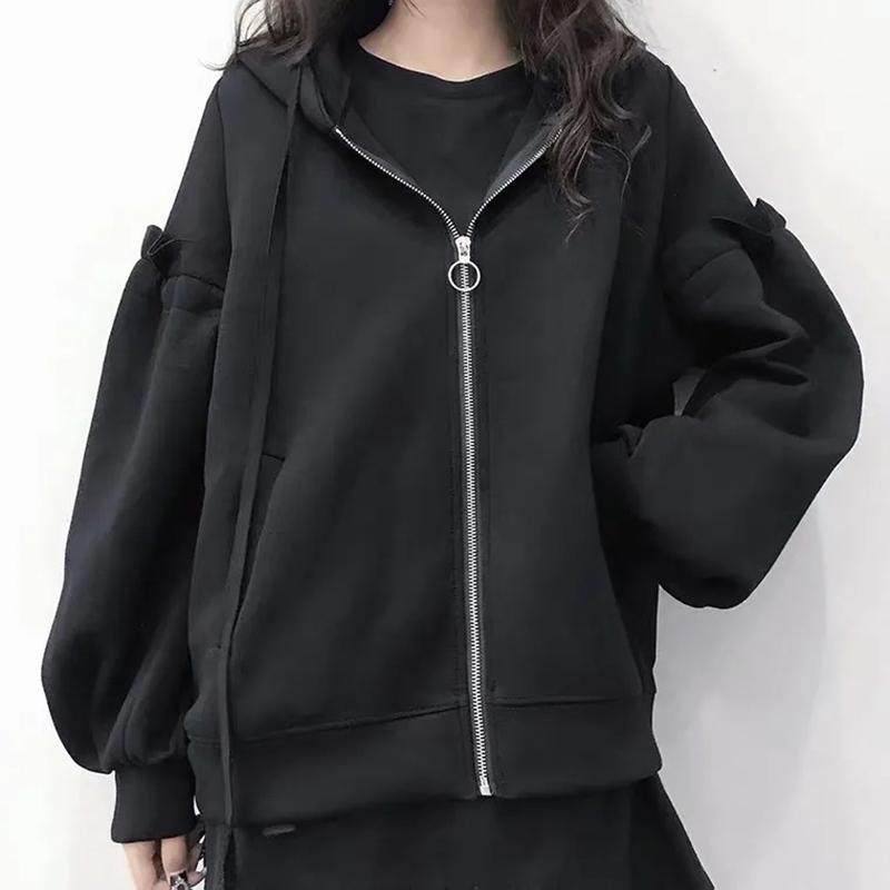 Women Sweatshirt Lantern Sleeve Patchwork Fashion Streetwear Hip Hop Hoodies Autumn Winter Zipper Jackets Oversized Tracksuit Women Sport Shirt