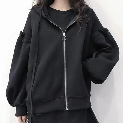 Women Sweatshirt Lantern Sleeve Patchwork Fashion Streetwear Hip Hop Hoodies Autumn Winter Zipper Jackets Oversized Tracksuit Women Sport Shirt