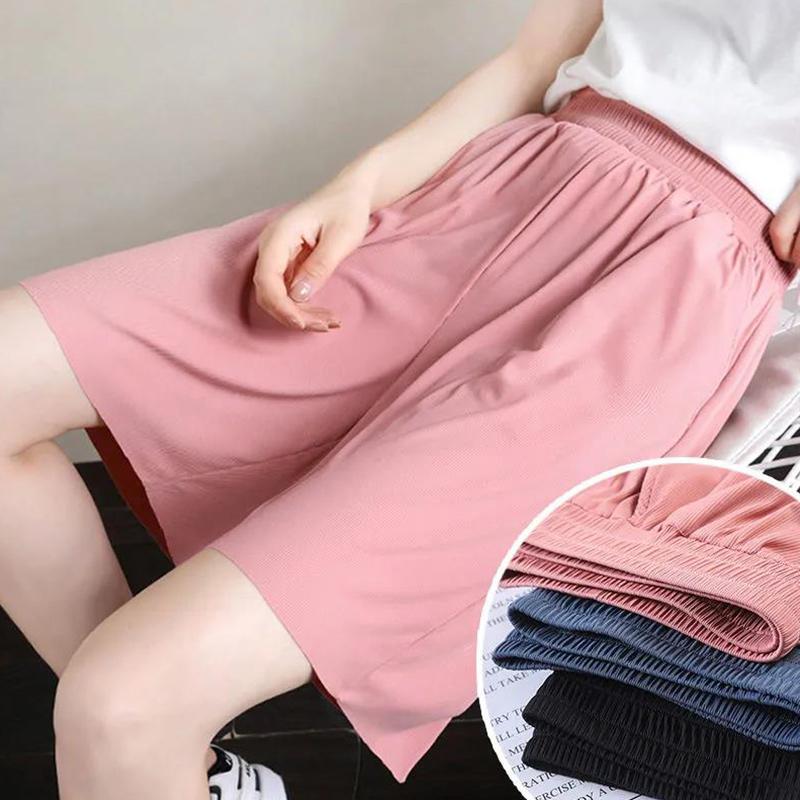 Ice Silk Wide-leg Plus Size Shorts Women's Summer Loose High Waist Thin Pants Thin Casual Five-point Pants