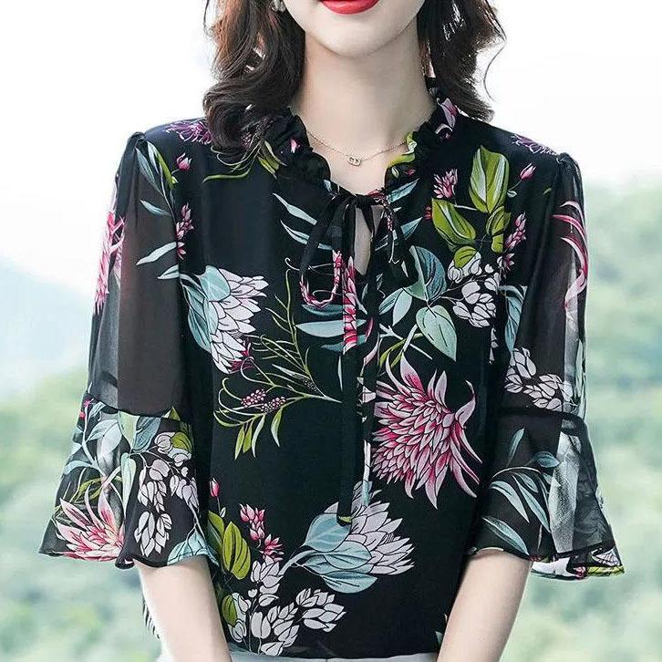 M-6XL Women's Spring Large Size Printing Tops Female Summer Loose Casual Short Sleeve Blouses