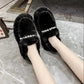 Hairy Pearl Casual Flat Shoes Shoes Women's Outer Wear Warm Soft Cotton Shoes Casual Peas Shoes Plus Velvet Platform Moccasin Shoes