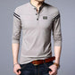 Men's Long-sleeved Polo Shirt Stand Collar Lapel Stripes Sweatshirt Bottoming Shirt Loose Casual Solid Color Shirt