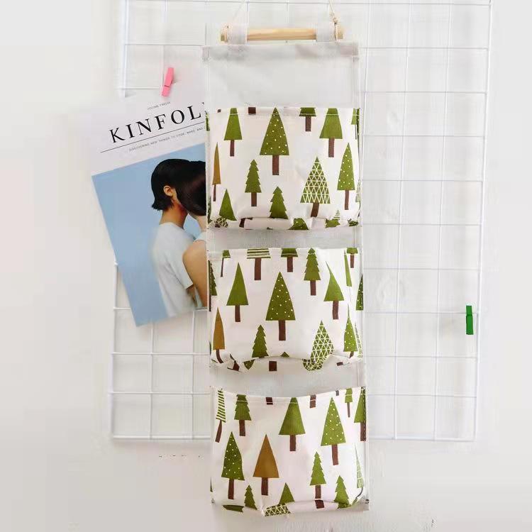 Wall-mounted 3-pocket Storage Hanging Bag Large Dormitory Mobile Phone Hanging Storage Organizer Bedroom Debris Storage Bag Snack Storage Bag
