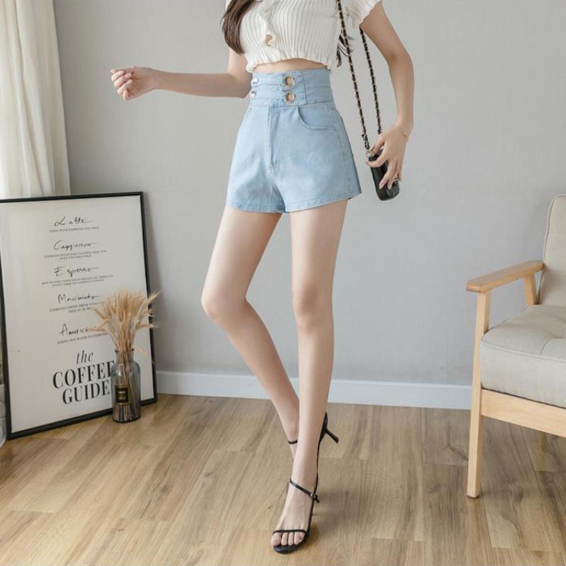 Fashion All-match Super High Waist Stretch Jeans Women Summer Loose High Waist Thin A-line Shorts
