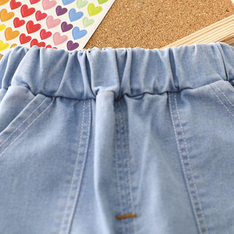 Children's Suit Summer Round Neck Short-sleeved T-shirt + Jeans Two-piece Sweet Rainbow Pattern Casual Suit