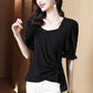 Large Size Shirt Women's Summer French Fashion Loose Square Collar All-match Short-sleeved Top