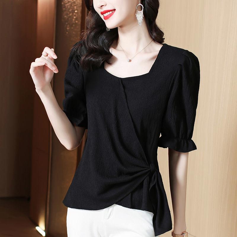 Large Size Shirt Women's Summer French Fashion Loose Square Collar All-match Short-sleeved Top