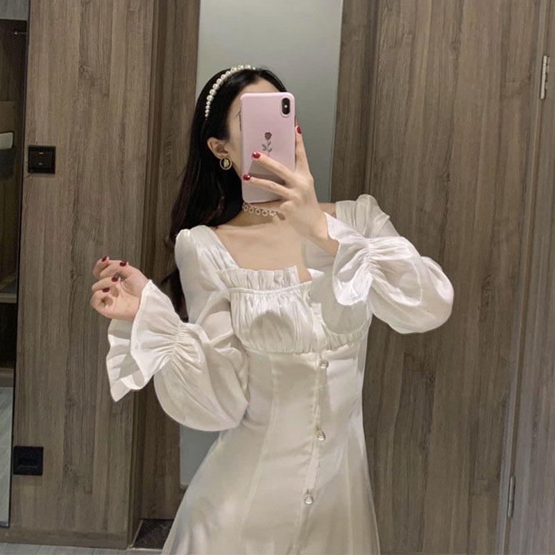 Hepburn Style Sweet and Salty Dress Mid-length Fairy Skirt Gentle White Long Skirt Ankle Fairy Tale