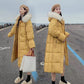 Winter Fluffy Fur Collar Hooded Padded Jacket Women's Mid-length Loose and Versatile Thickened Warmth and Thin Down Padded Jacket