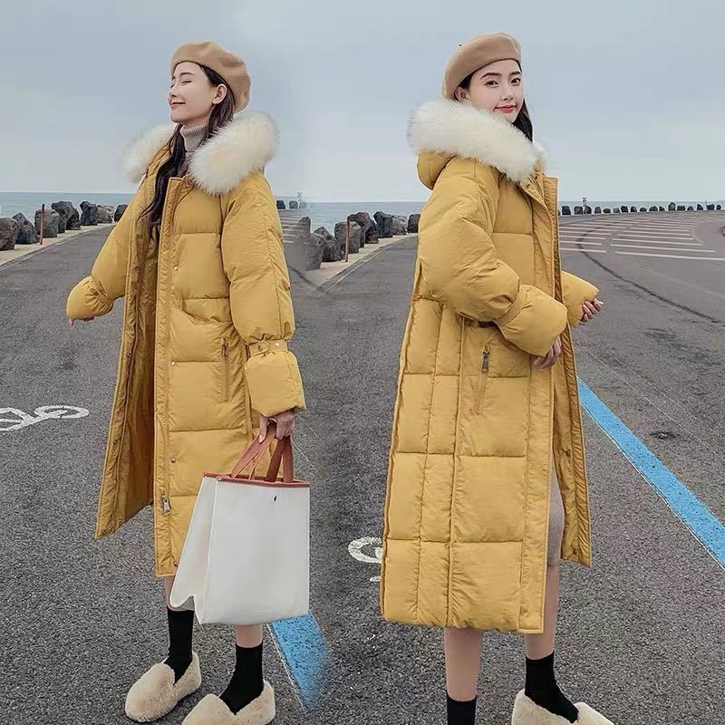 Winter Fluffy Fur Collar Hooded Padded Jacket Women's Mid-length Loose and Versatile Thickened Warmth and Thin Down Padded Jacket