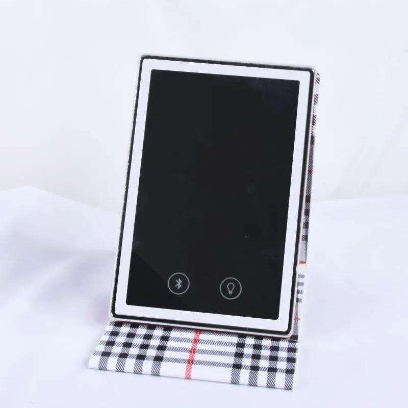 Ladies Professional LED Leather Bluetooth Makeup Mirror Portable Foldable Mirror and Speakers In One HD Mirror Touch Screen Control