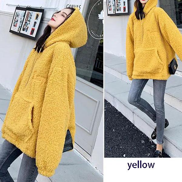 Autumn and Winter Lamb Wool Sweater Female Students Loose Long-sleeved Jacket Hooded Sweater Women