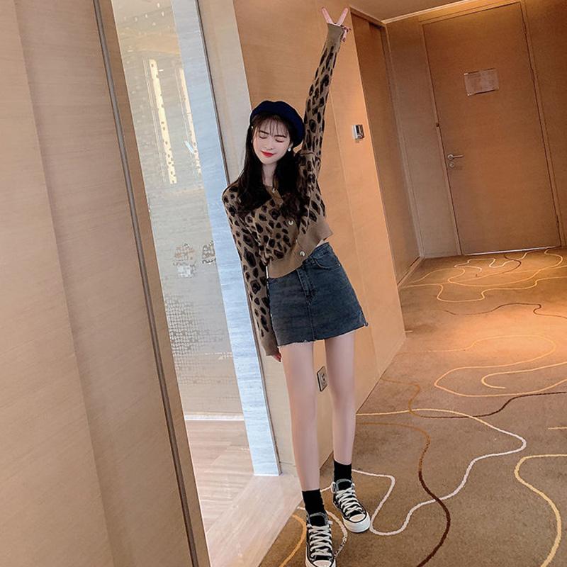 Spring and Autumn Leopard Print Knit Thin Jacket Slim Short Knit Casual Blouse