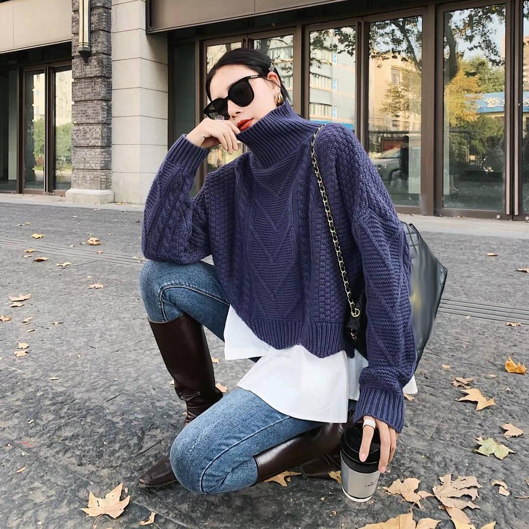 Turtleneck Suit Twist Sweater + Sleeveless Ruffle Shirt Women Linen Two-piece Winter